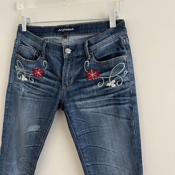 Driftwood Floral Embroidered Skinny Jeans 27 Low Rise Y2K Boho Hippie Grunge - Picture 3 of 13